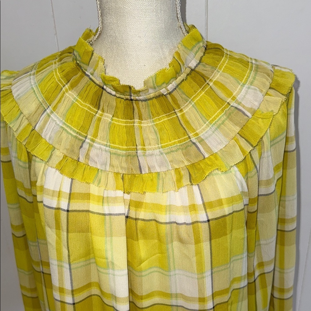 Yellow Plaid Ruffle Blouse - Picture 2 of 6